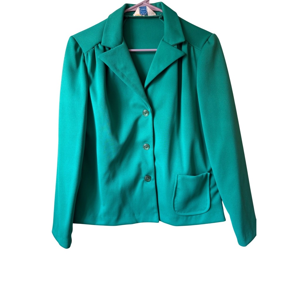 Vintage Sears Womens Emerald Green Blazer Jacket Textured‎ Knit 3-Button Retro
